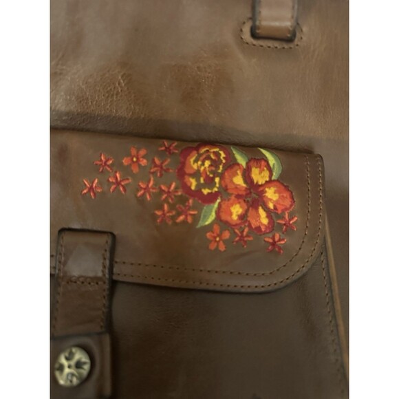 Patricia Nash Madison Leather Tote Shoulder Bag Purse Cognac Embroidered Floral - Picture 4 of 10